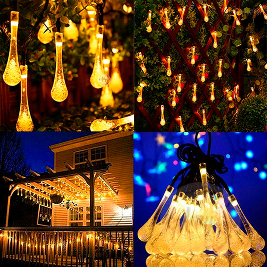 Gotas Led de cristal para decoración 7.5m con panel solar