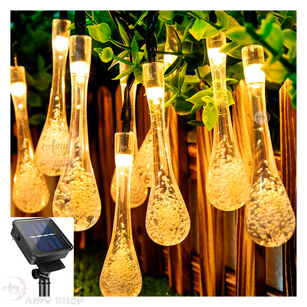 Gotas Led de cristal para decoración 7.5m con panel solar