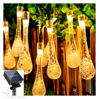 Gotas Led de cristal para decoración 7.5m con panel solar