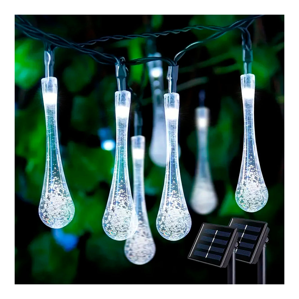 Gotas Led de cristal para decoración 7.5m con panel solar