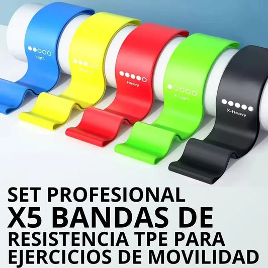 Set x5 bandas profesionales para ejercicio y fitness