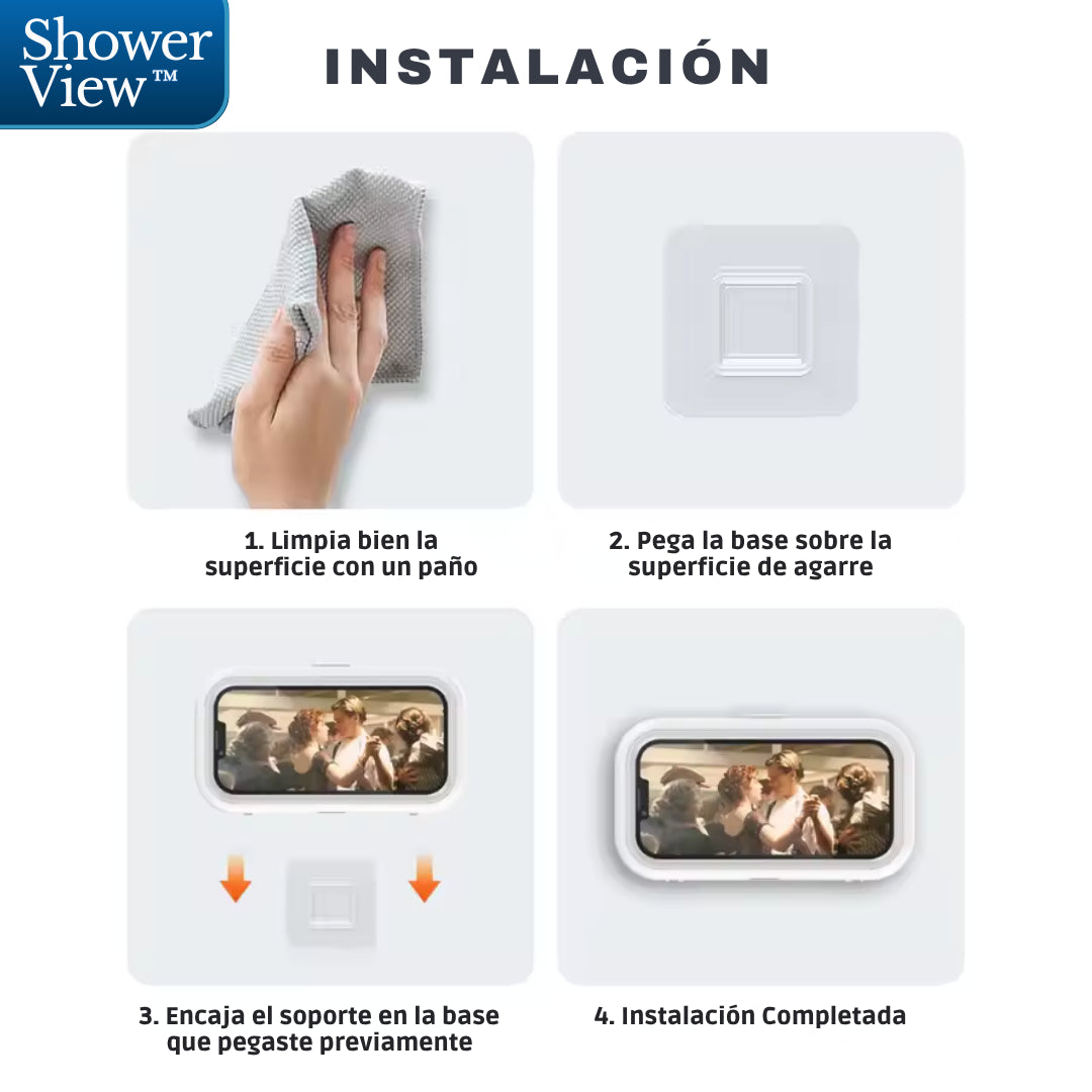 Dile adiós al temor de mojar tu celular con ShowerView™: El soporte de celular impermeable ideal para la ducha